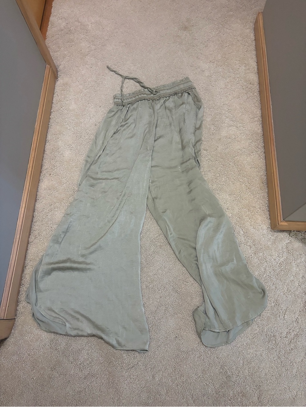 Hem & Thread Light Sage Wide-Leg Split Palazzo Pants